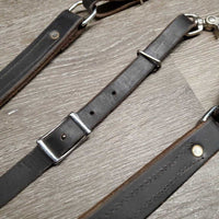 1"wide - Narrow Hvy Leather Breastcollar, 3 snaps *gc, dirt, thin fleece, hairy, edge rubs, rust
