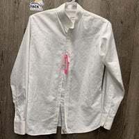 LS Show Shirt, 2 button Collars *gc, stain, sm snags, older, crinkled, bubbles, seam puckers
