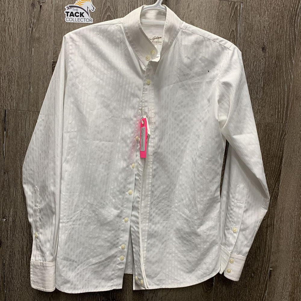 LS Show Shirt, 2 button Collars *gc, stain, sm snags, older, crinkled, bubbles, seam puckers