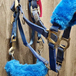 Thick Nylon Halter & Headstall Combo, Hackamore, Split Reins, 3 fleece covers, twine spacer *gc, v.dirty, stains, rust, oxidizedrust, hairy