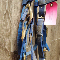 Thick Nylon Halter & Headstall Combo, Hackamore, Split Reins, 3 fleece covers, twine spacer *gc, v.dirty, stains, rust, oxidizedrust, hairy
