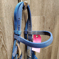 Thick Nylon Halter & Headstall Combo, Hackamore, Split Reins, 3 fleece covers, twine spacer *gc, v.dirty, stains, rust, oxidizedrust, hairy
