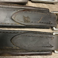 Padded Leather Girth, 3x D rings *gc, cracking, dirty, hairy, older, add on rings, rubs, mnr undone stitching
