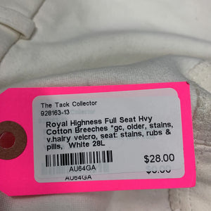 Full Seat Hvy Cotton Breeches *gc, older, stains, v.hairy velcro, seat: stains, rubs & pills