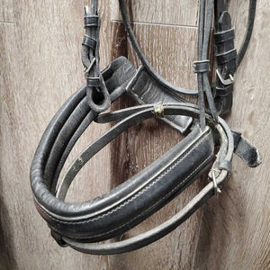 Rsd Padded Dressage Bridle, Crank, Rubber Lined Reins, Flash, buckles *dirty, dry, stiff, older, faded