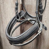 Rsd Padded Dressage Bridle, Crank, Rubber Lined Reins, Flash, buckles *dirty, dry, stiff, older, faded
