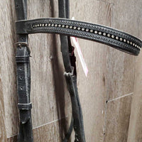Rsd Padded Dressage Bridle, Crank, Rubber Lined Reins, Flash, buckles *dirty, dry, stiff, older, faded
