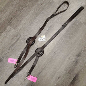 Pr Leather Donut Side Reins *v.stiff, creases, xholes, gc/fair, v.dry, creases, rubs, xholes, twists