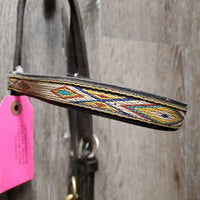 Soft Thick Leather Headstall, woven Browband, Biothane Throatlatch *gc, film, dirt, sticky, mismatched