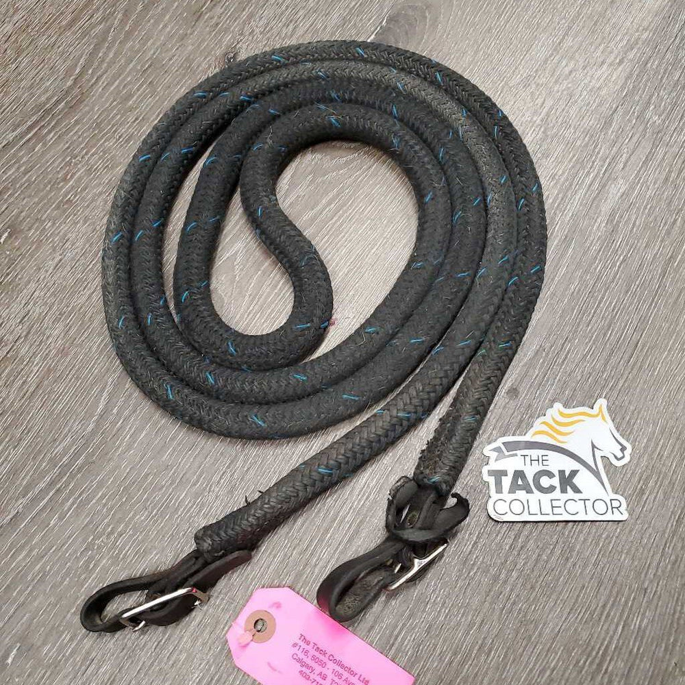 Thick Nylon Rope Horsemanship Loop Reins, buckles *gc, mnr dirt, rubs, frayed & stretched areas