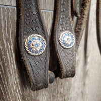 Soft Tooled Headstall, bling, silver buckles *gc, dirty, missing bling, film
