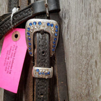 Soft Tooled Headstall, bling, silver buckles *gc, dirty, missing bling, film
