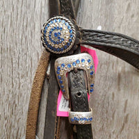 Soft Tooled Headstall, bling, silver buckles *gc, dirty, missing bling, film
