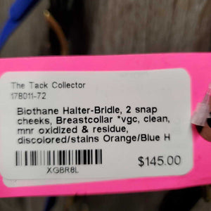 Biothane Halter-Bridle, 2 snap cheeks, Breastcollar *vgc, clean, mnr oxidized & residue, discolored/stains