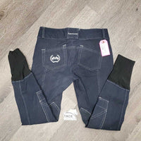 Euroseat Denim Breeches *vgc,hairy, seat: mnr discolored/faded, seam puckers
