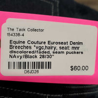 Euroseat Denim Breeches *vgc,hairy, seat: mnr discolored/faded, seam puckers
