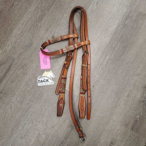 Tooled & Rawhide Headstall *gc, MISSING 1 screw, mnr stains?dirt & rubs