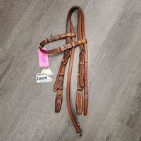 Tooled & Rawhide Headstall *gc, MISSING 1 screw, mnr stains?dirt & rubs
