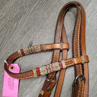 Tooled & Rawhide Headstall *gc, MISSING 1 screw, mnr stains?dirt & rubs
