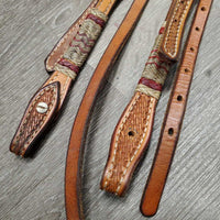 Tooled & Rawhide Headstall *gc, MISSING 1 screw, mnr stains?dirt & rubs
