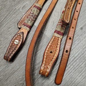 Tooled & Rawhide Headstall *gc, MISSING 1 screw, mnr stains?dirt & rubs