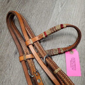 Tooled & Rawhide Headstall *gc, MISSING 1 screw, mnr stains?dirt & rubs