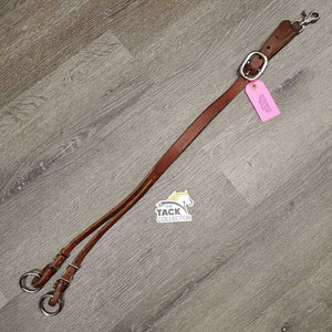 Thick Harness Leather Training Fork - Running Martingale Attachment, adjustable, snap *gc, clean, stains, edge scrapes