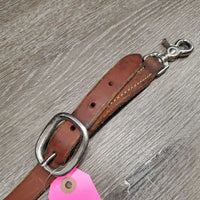 Thick Harness Leather Training Fork - Running Martingale Attachment, adjustable, snap *gc, clean, stains, edge scrapes
