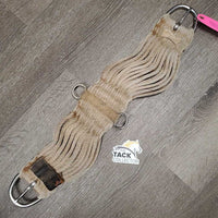 31 String Hvy Cotton Rope Cinch, 2x D rings *fair/gc, v.dirty, stained, hairy, snags, stiff, rubs, dry rubbed keeper
