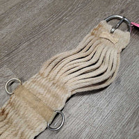 31 String Hvy Cotton Rope Cinch, 2x D rings *fair/gc, v.dirty, stained, hairy, snags, stiff, rubs, dry rubbed keeper
