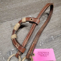 1 Ear Braided Headstall, 2 hair tassels, rawhide rings & trim *NO Rivets, gc, mnr dirt, stains, v.stiff, scrapes, cut hair, dry
