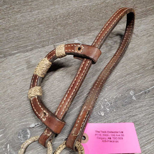 1 Ear Braided Headstall, 2 hair tassels, rawhide rings & trim *NO Rivets, gc, mnr dirt, stains, v.stiff, scrapes, cut hair, dry