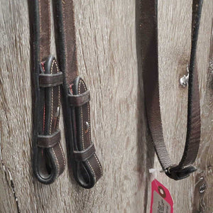 Narrow Rsd/FS Bridle, Rsd/FS Braided Reins *vgc/xc, clean, creases, rubs, v.tight keepers, dry, stiff, rough back