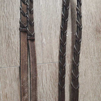 Narrow Rsd/FS Bridle, Rsd/FS Braided Reins *vgc/xc, clean, creases, rubs, v.tight keepers, dry, stiff, rough back
