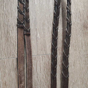 Narrow Rsd/FS Bridle, Rsd/FS Braided Reins *vgc/xc, clean, creases, rubs, v.tight keepers, dry, stiff, rough back