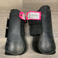 Pr Open Front Boots, velcro *gc, dirty, faded, scratches, scrapes, 1 squished, hairy velcro
