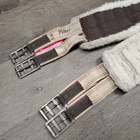 Nylon Web Fleece Lined Girth, 2x Els *stretched, marker, clean, hairy, rust, undone stitching, rubs, clumpy, fair, frayed edges