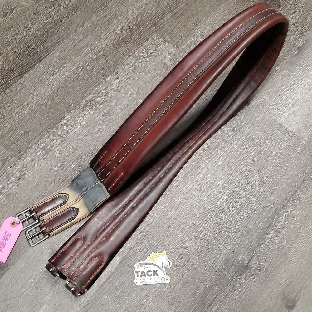 Thin Leather Girth, 1x els *gc, v.stiff, older, stains, clean, mnr residue, creases & rubs