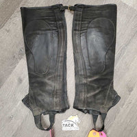 Pr Hvy Suede Half Chaps, top buckle *gc, faded, rubs, v.mnr holes, faded, older, dirty, stretched elastic
