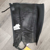 Pr Hvy Suede Half Chaps, top buckle *gc, faded, rubs, v.mnr holes, faded, older, dirty, stretched elastic
