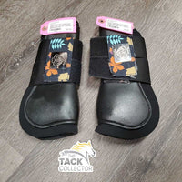 Pr Open Front Boots, velcro *like new, frayed edges, clean, mnr hair, 1 squished
