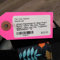 Pr Open Front Boots, velcro *like new, frayed edges, clean, mnr hair, 1 squished
