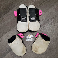 Open Front & Hind Boots, velcro *gc, clean, stains, scrapes, mnr dirt
