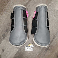 Pr Closed Boots, Wool Fleece, velcro *gc, clean, mnr hair & dirty, flat edges, clumpy & stains, rubs
