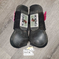 Pr Open Front Boots, velcro *gc/fair, faded, scraped, dirty, pilly & frayed edges
