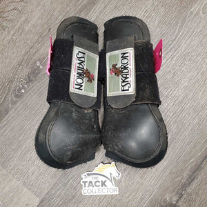 Pr Open Front Boots, velcro *gc/fair, faded, scraped, dirty, pilly & frayed edges