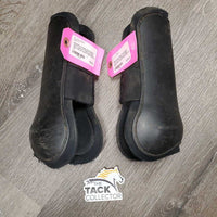 Pr Open Front Boots, velcro *gc/fair, faded, scraped, dirty, pilly & frayed edges
