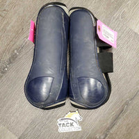 Pr Open Front Boots, velcro *gc/fair, hair, dirt?stains, holey & frayed edges
