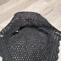 Tie Down Crochet Fly Veil Ear Bonnet, 2x piping, 3x bling, Noseband Tie *xc, mnr hair, clean
