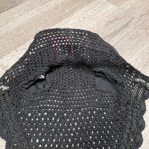 Tie Down Crochet Fly Veil Ear Bonnet, 2x piping, 3x bling, Noseband Tie *xc, mnr hair, clean